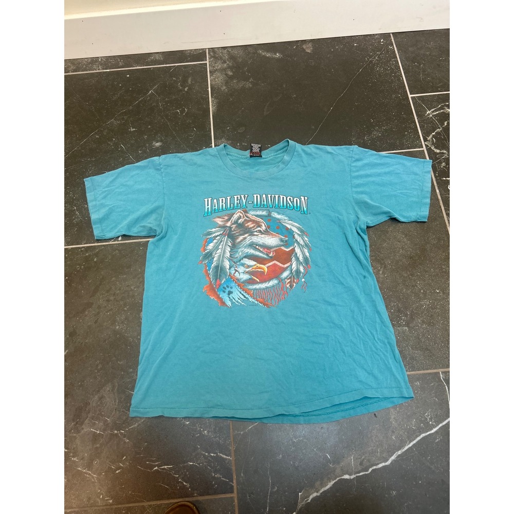 Harley-Davidson 90s Buddy Stubbs Phoenix AZ Wolf Eagle Graphic T-Shirt Teal XL